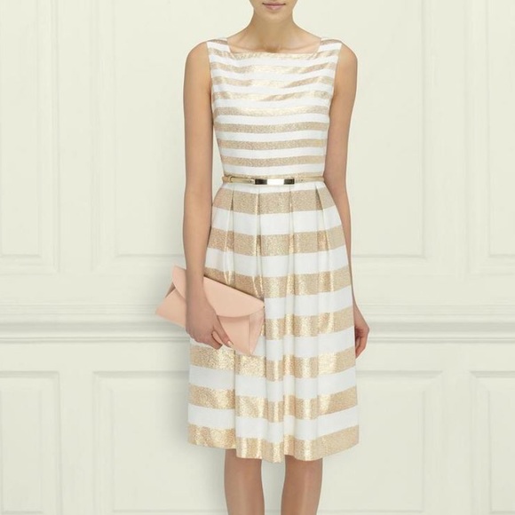gold and white striped dress